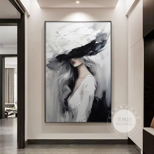 现代轻奢客厅玄关装饰画美女手绘油画卧室餐厅走廊超现代主义挂画 - 图0