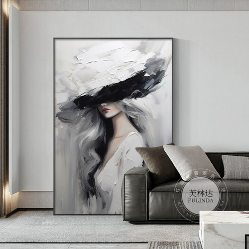 现代轻奢客厅玄关装饰画美女手绘油画卧室餐厅走廊超现代主义挂画 - 图3