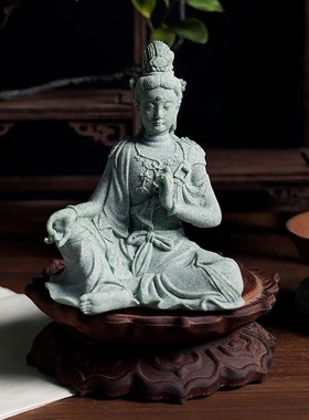 热销桌面中式水月观音菩萨佛像微景观鱼缸造景假山摆件茶宠香道装