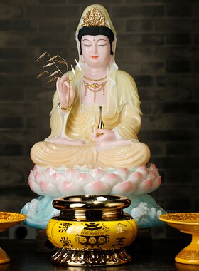 热销汉白玉坐莲南海观音菩萨佛像客厅家用供奉观世音菩萨观音像摆