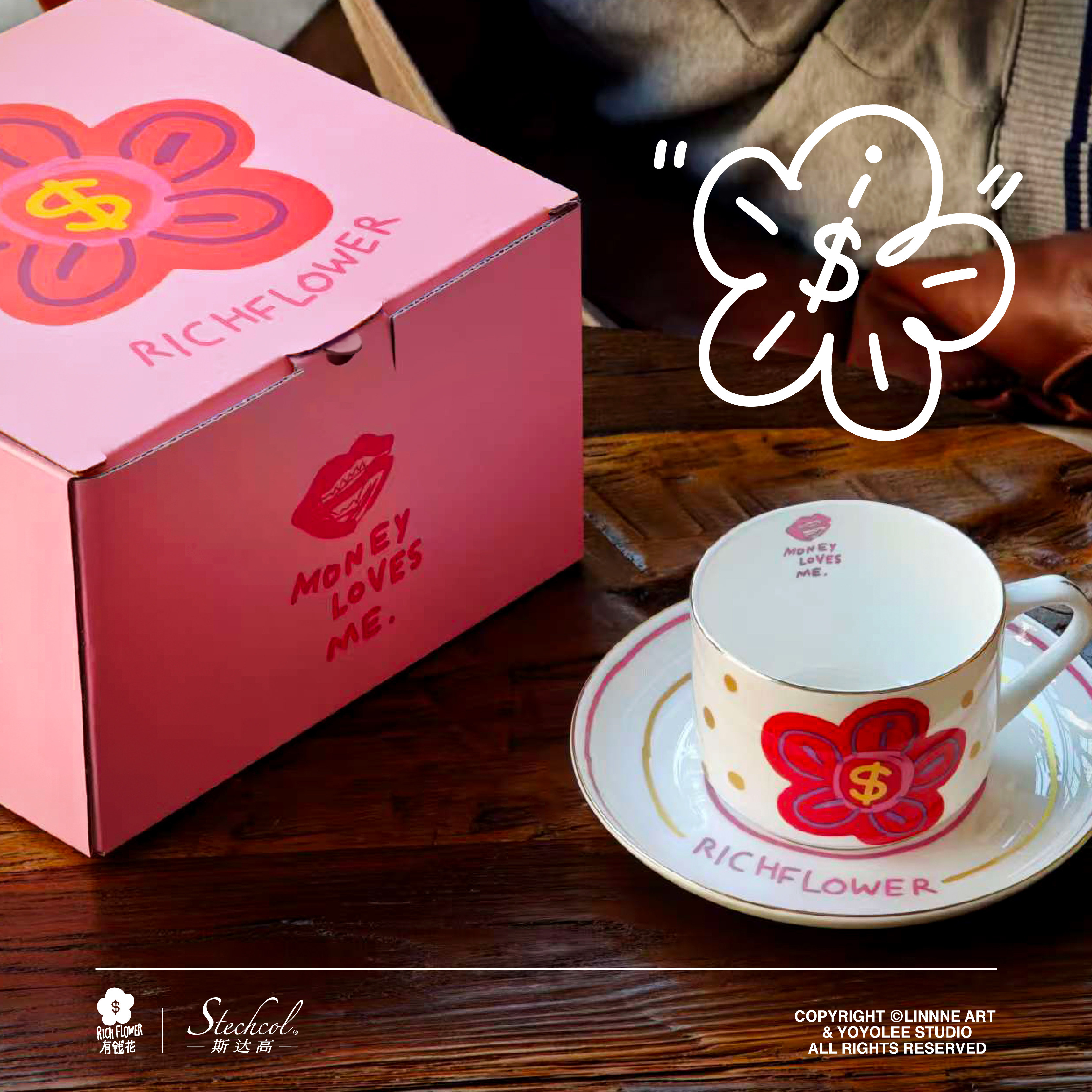 有钱花&斯达高「金豆茶杯碟」陶瓷茶杯下午茶送礼RICH FLOWER Q,淘宝优惠券,粉丝福利购,淘宝优惠卷