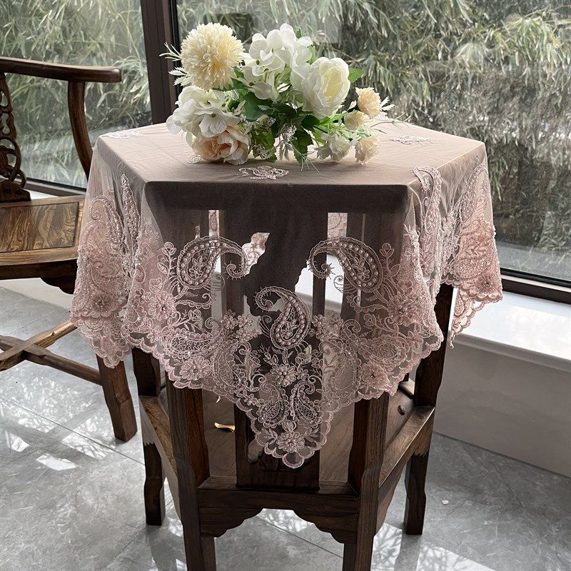 欧式蕾丝手工钉珠复古桌布小圆桌洗衣机床头柜空调防尘盖巾布艺,淘宝优惠券,粉丝福利购,淘宝优惠卷