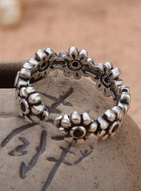 民族风古典复古泰银雏菊戒指女韩版潮流时尚个性开口戒食指戒饰品