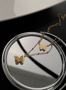 Titanium steel does not fade double layer butterfly necklace