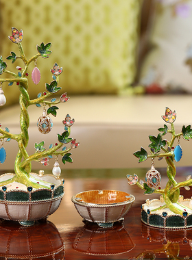 新品珐琅彩发财摇钱树客厅酒柜家居装饰品办公室招财乔迁开业礼品