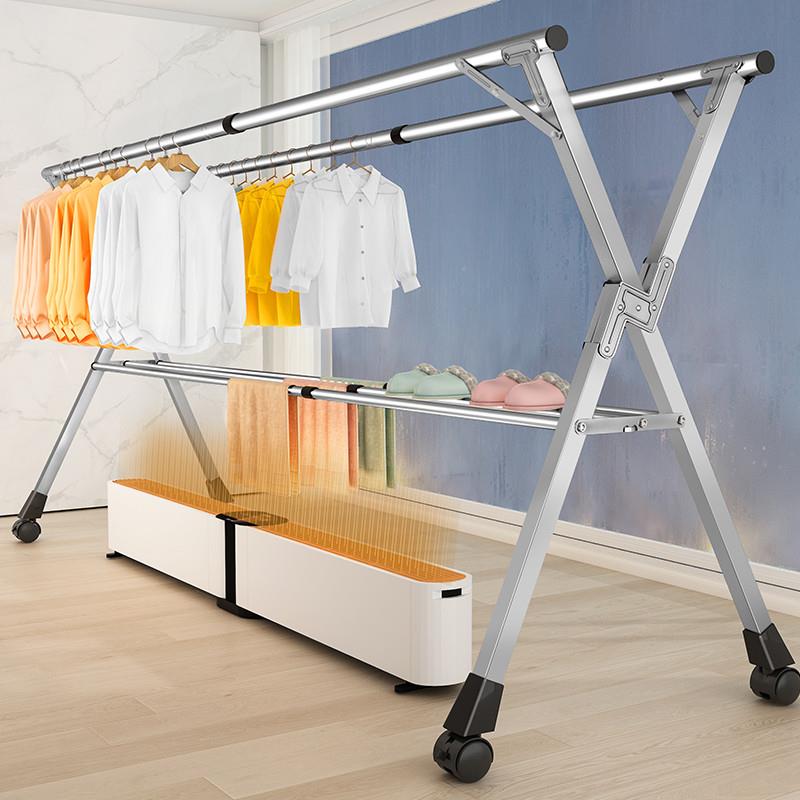 摺叠晾衣架落地室内家用阳台不锈钢衣架卧室外伸缩杆式晒被子神器 - 图1