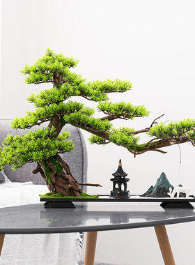 新中式创意摆件仿真迎客松真树景观电视柜玄关客厅酒柜装饰品造景