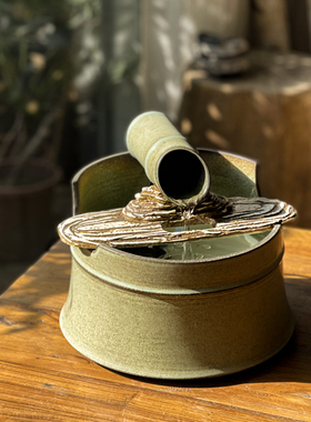 循环水流水摆件日式客厅侘寂风家居饰品桌面陶瓷水景乔迁开业礼物