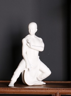 家居摆件装饰创意复古德化白瓷人物功夫武僧博古架桌面客厅小摆件