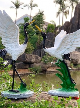 户外仿真仙鹤玻璃钢雕塑工艺品别墅庭院花园景观动物假山水池装饰