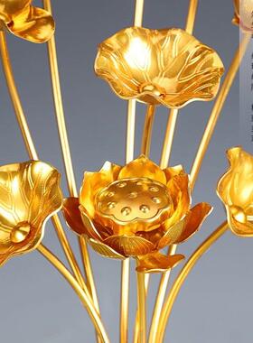 佛前供花全鎏金莲花佛堂装饰客厅金色荷花香案供花带花瓶供佛用品