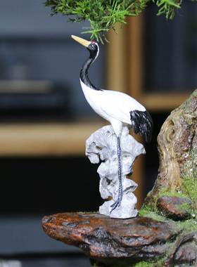 仿真小白鹤摆件假山盆景景观造景仙鹤小摆设禅意客厅玄关飞鹤装饰