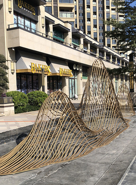 不锈钢景观雕塑定制金属铁艺简约镂空线条假山装饰酒店手工艺落地