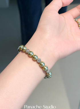 PANACHE 清新牛油果绿珍珠锆石叠戴手链 小众高级感气质韩系手串