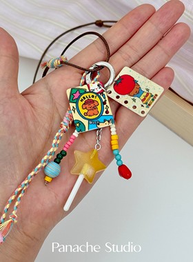 PANACHE 小众彩色可爱编绳串珠长款项链手作童趣设计感抽拉绳项链
