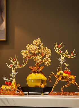 琉璃发财树招财摆件客厅玄关办公室创意摇钱树家居乔迁开业装饰品