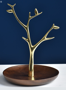 极速轻奢首饰收纳架胡桃木首饰架饰品创意铜摆件树枝形玄关挂钥匙