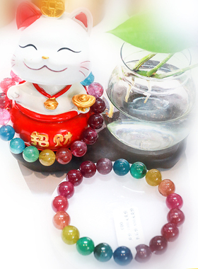 樱花玛瑙海蓝宝天河石草莓紫黄粉发水晶南红石榴石碧玺手链手串女