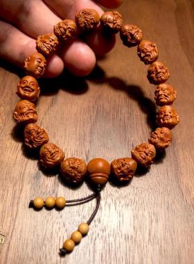 龙纹桃核雕刻十八罗汉手串核雕18罗汉桃木手链非猴头小核桃橄榄核