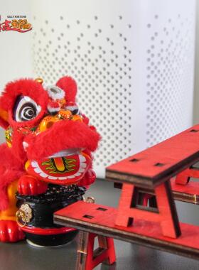 国潮手工非遗传统醒狮舞狮diy八仙凳装饰摆台中国风喜庆乔迁摆件