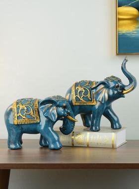 云南西川版纳创意镇宅大象摆件一对工艺品欧式家居客厅玄关装饰品