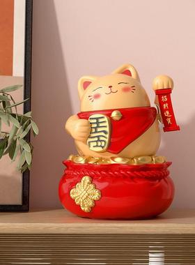 国风Q版可爱招财猫太阳能桌面摆件商铺开 业办公车载家居国潮礼品