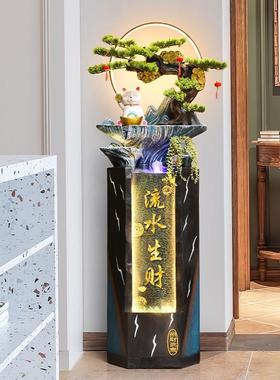 现代轻奢简约流水摆件循环水公司前台招财猫大型落地装饰水景开