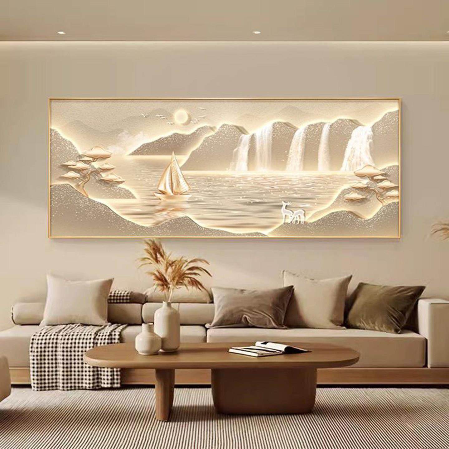 流水生财麋鹿客厅沙发背景钻石画满钻山水风景手工贴钻十字绣全贴,淘宝优惠券,粉丝福利购,淘宝优惠卷