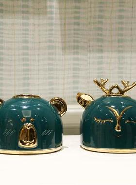 熊仔陶瓷餐巾纸盒多功能纸巾盒遥控器收纳盒家用客厅茶几抽纸盒