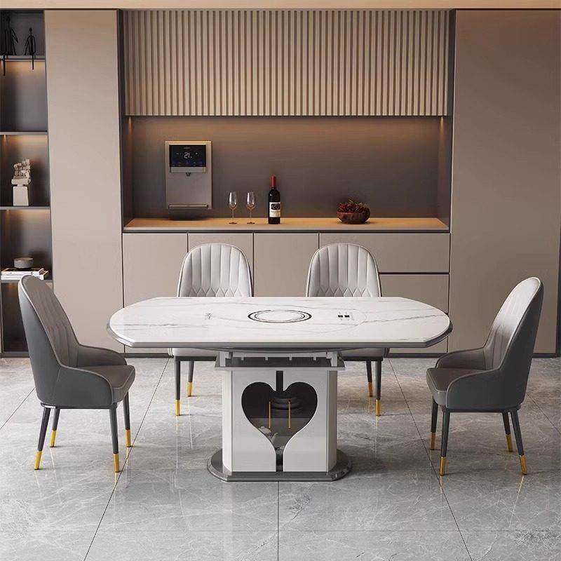 新款岩板智能语音餐桌椅家用暖菜板带转盘电磁炉高端圆桌伸缩折叠,淘宝优惠券,粉丝福利购,淘宝优惠卷