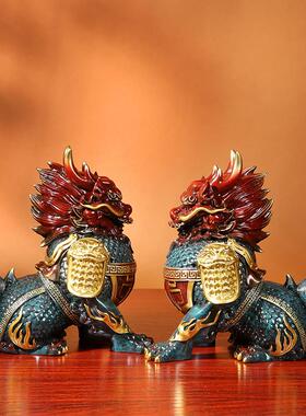 瑞兽麒麟风水全铜摆件家居客厅装饰品店铺开业礼品桌面家庭