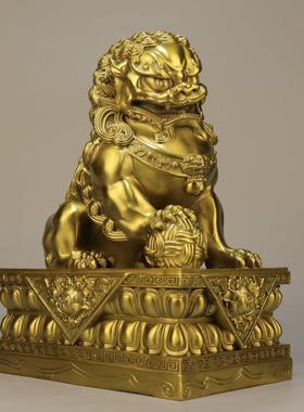 纯铜狮子摆件一对黄铜北京狮宫门狮家居客厅店铺前台工艺装饰品