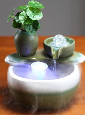 小型流水摆件循环水喷泉加湿器陶瓷中式客厅桌面创意招财鱼缸装饰