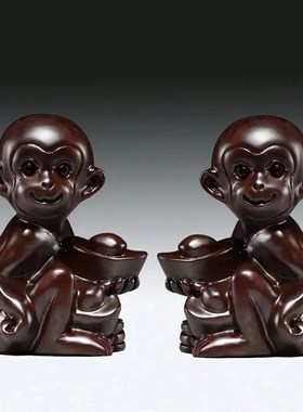 热销黑檀木猴子雕刻摆件十二生肖猴木头猴属猴家居办公装饰工艺品