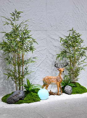 仿真绿植假山石楼梯下造景摆件