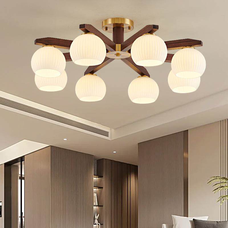 中古风客厅灯主灯复古新中式全铜黑胡桃实木大气卧室餐厅吸顶灯具 - 图3