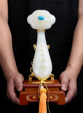 青白琉璃玉吉祥如意摆件送闺蜜朋友新房客厅创意装饰店铺开业礼品