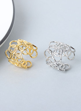 宽面链条戒指女潮人网红开口可调时尚个性冷淡风小众设计简约戒指