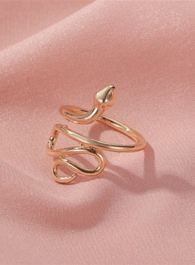 欧美跨境新款复古蛇形缠绕戒指开口可调节戒指个性简约男女戒指