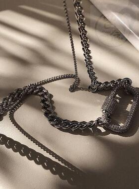 好货-Long Oval Pendant Double Layer Necklace Set Hip Hop Per