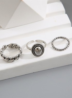 Vintage metal ring set 3-piece chain opening ring 戒指3件套