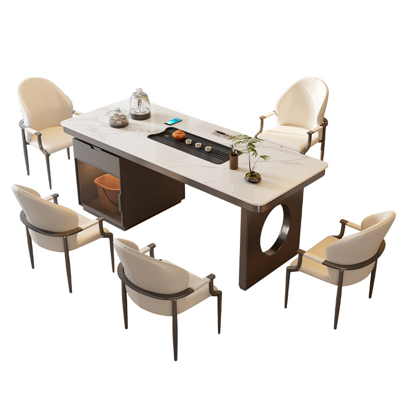 岩板茶桌一桌五椅组合轻奢现代高级感烧水壶一体嵌入式茶台家用,淘宝优惠券,粉丝福利购,淘宝优惠卷