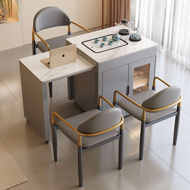 轻奢岩板可伸缩茶桌椅组合家用阳台小户型移动泡茶台烧水壶一体,淘宝优惠券,粉丝福利购,淘宝优惠卷