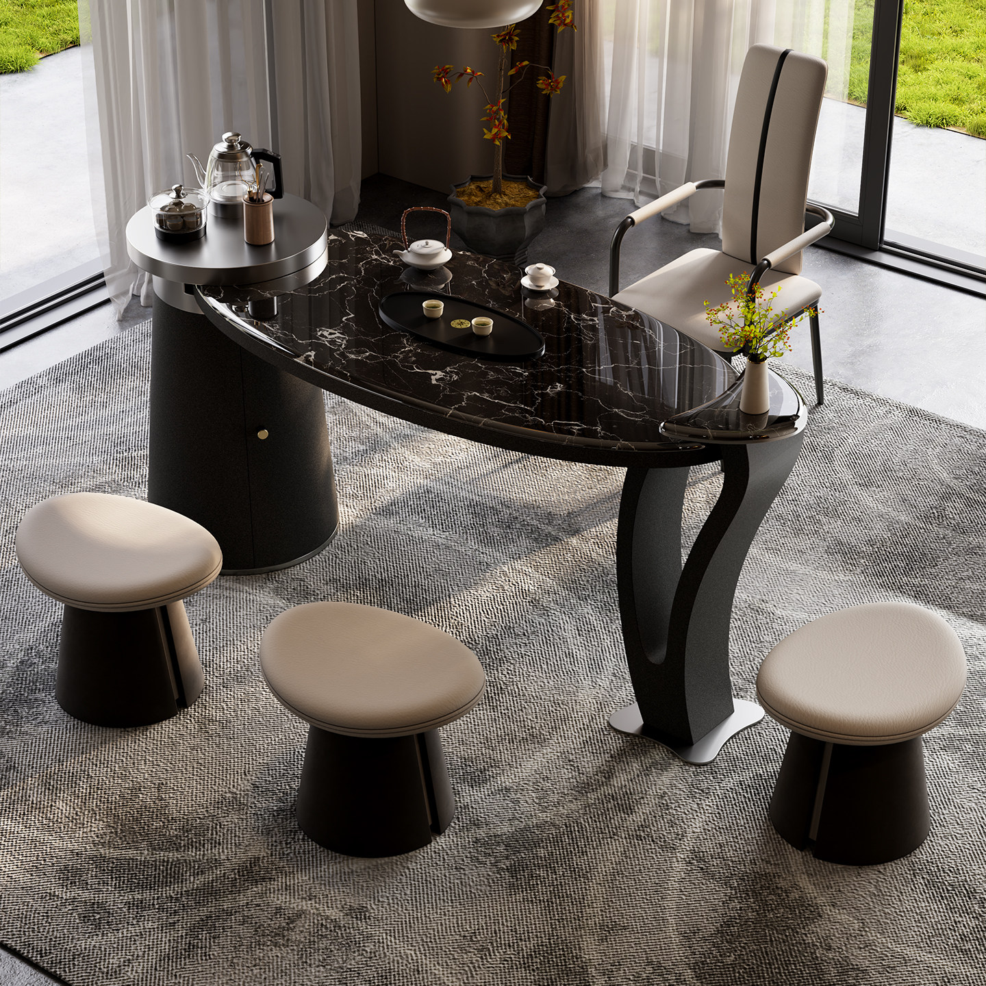 2026新款高端大理石茶桌椅组合烧水壶一体现代简约轻奢高级感茶台,淘宝优惠券,粉丝福利购,淘宝优惠卷