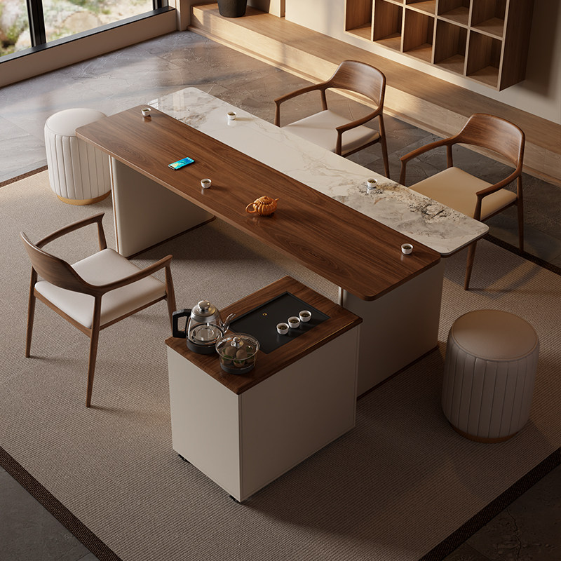 新中式实木岩板茶嘉椅组合家用小户型办公室泡茶台烧水壶一体茶台,淘宝优惠券,粉丝福利购,淘宝优惠卷