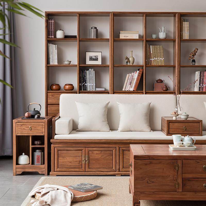 溪木工坊实木书架落地新中式茶柜老榆木书柜整墙柜子置物架博古架,淘宝优惠券,粉丝福利购,淘宝优惠卷