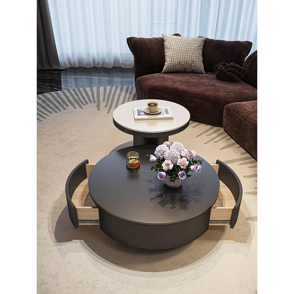 意式轻奢岩板圆形茶几现代简约小户型极简高级感客厅家用设计师款,淘宝优惠券,粉丝福利购,淘宝优惠卷