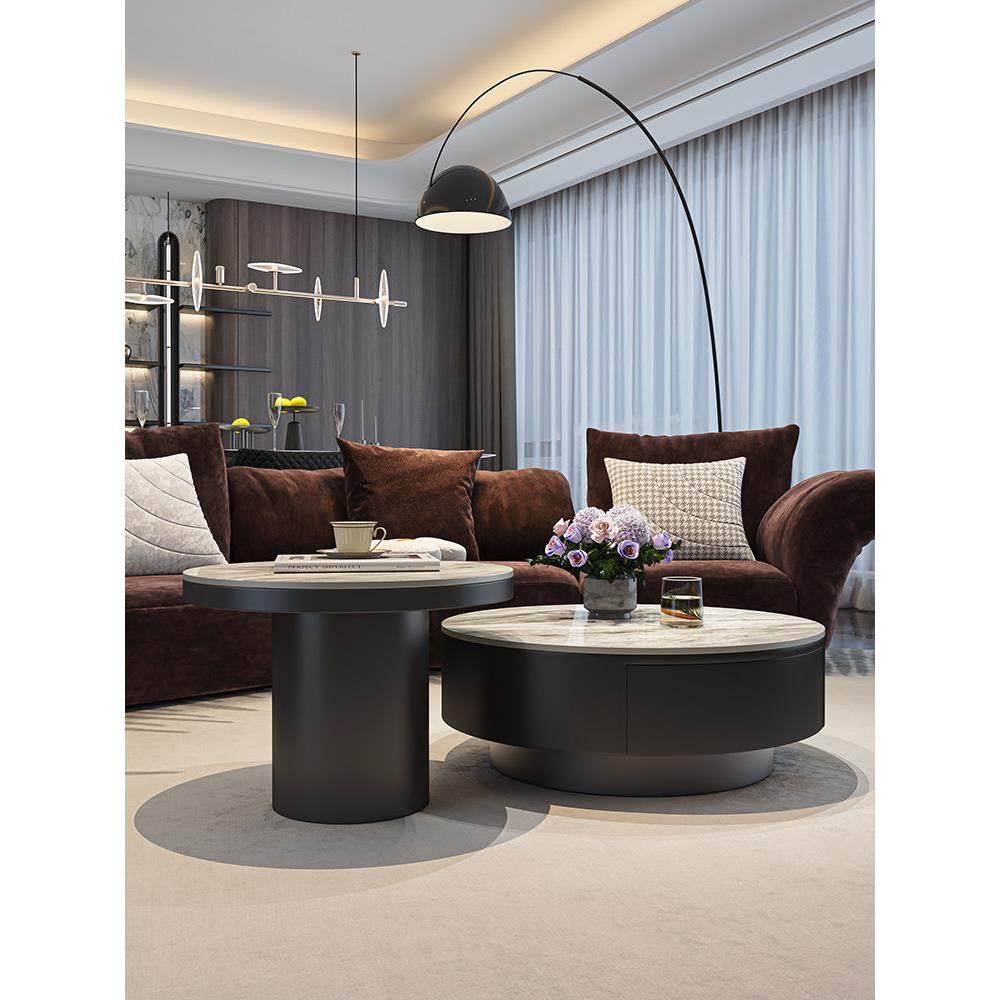 意式轻奢岩板圆形茶几现代简约小户型极简高级感客厅家用设计师款,淘宝优惠券,粉丝福利购,淘宝优惠卷