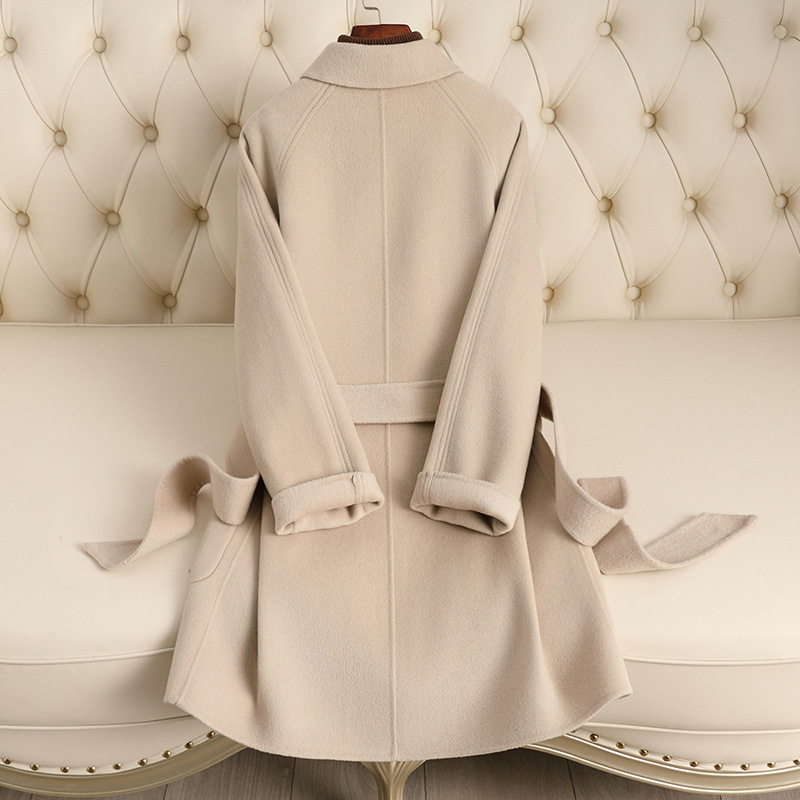 双面羊大衣女2024秋冬新款长款高级感小个子毛呢外套女