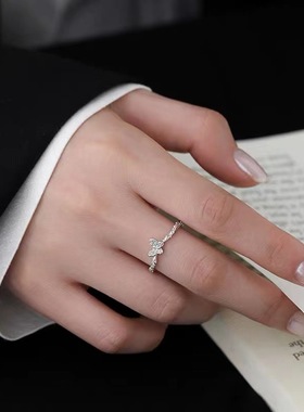 925蝴蝶戒指轻奢食指戒小众高级感素圈女开口戒尾戒